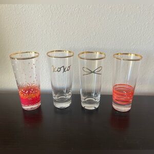 Set of Four Gold-Rimmed Tall Shot Glasses - Pink, Orange, Gold